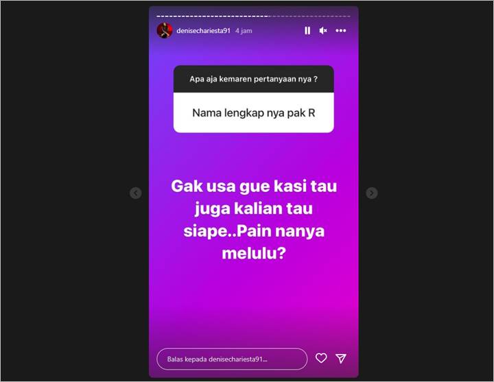 Diminta Ungkap Nama Lengkap R, Denise Chariesta: Kalian Tahu Siape