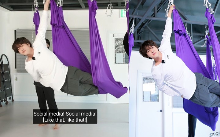 Jin BTS Rela \'Menderita\' Demi Konten Flying Yoga Estetik, Intip Aksi Dramatisnya