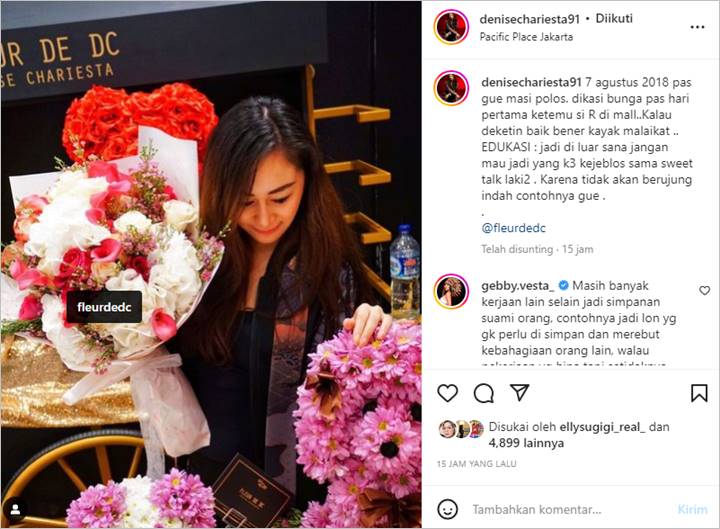 Denise Chariesta Bongkar Pertemuan Pertama dengan R, Dikasih Bunga