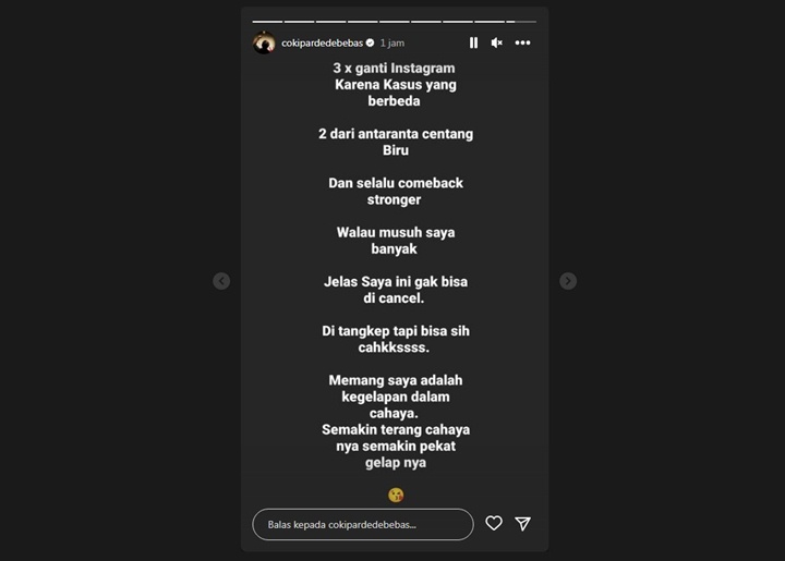 Akun IG Barunya Centang Biru, Coki Pardede: Jelas Saya Ini Gak Bisa Di-Cancel