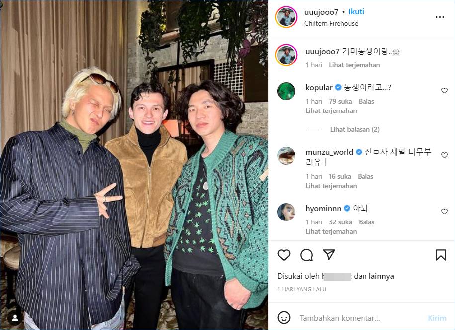 Song Mino WINNER mengabadikan momen dengan Tom Holland