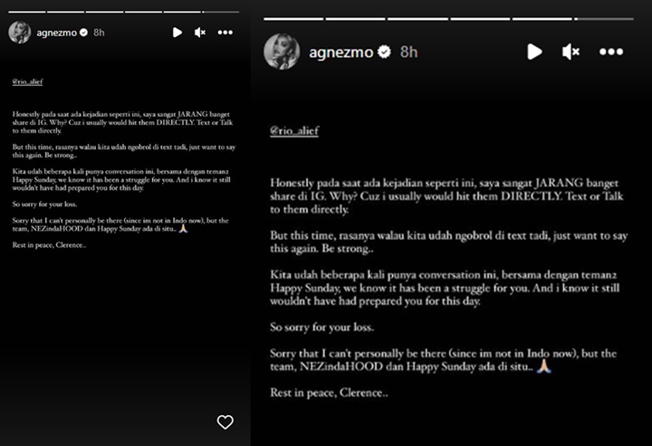 Agnez Mo Ikut Berduka Atas Kepergian Clerence Istri Drummer NOAH