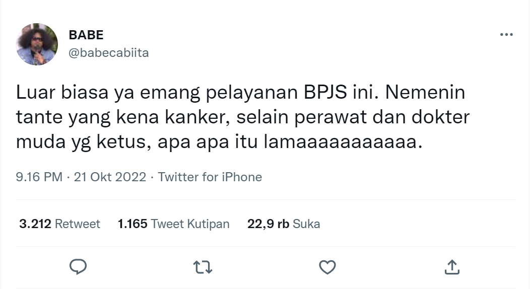 Babe Cabita Sebut Diperlakukan Ketus oleh Perawat dan Dokter Muda Saat Gunakan BPJS