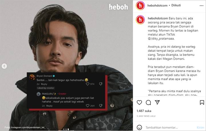 Bryan Domani Bereaksi Usai Direkam Diam-diam Saat Makan di Warteg