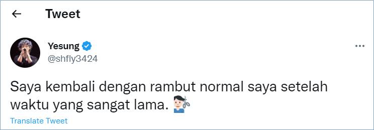 Unggahan Yesung Super Junior di Twitter