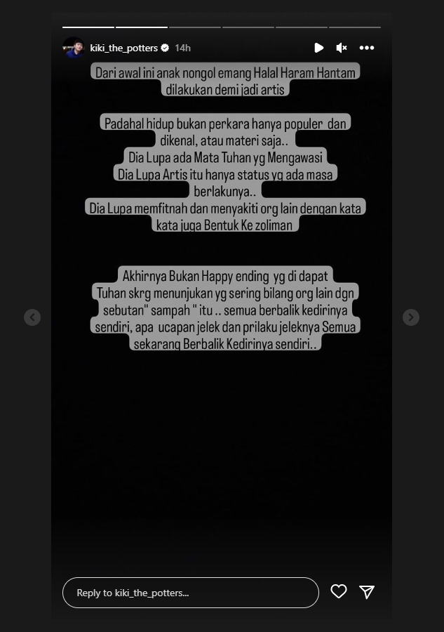Diduga Sindir Nikita Mirzani, Kiki The Potters: Hatinya Lebih dari Penjahat