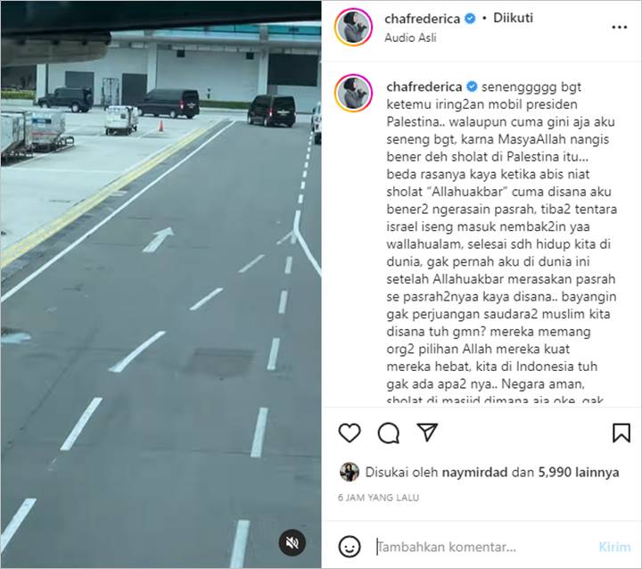 Chacha Frederica Kenang Pengalaman Berbeda Saat Salat di Palestina