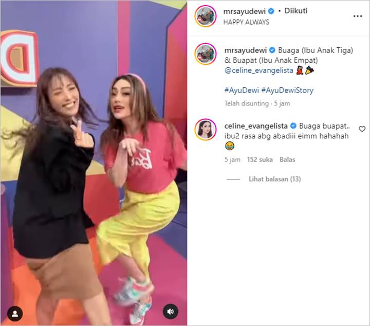 Ayu Dewi Joget Seru Bareng Celine Evangelista, Beri Julukan Unik
