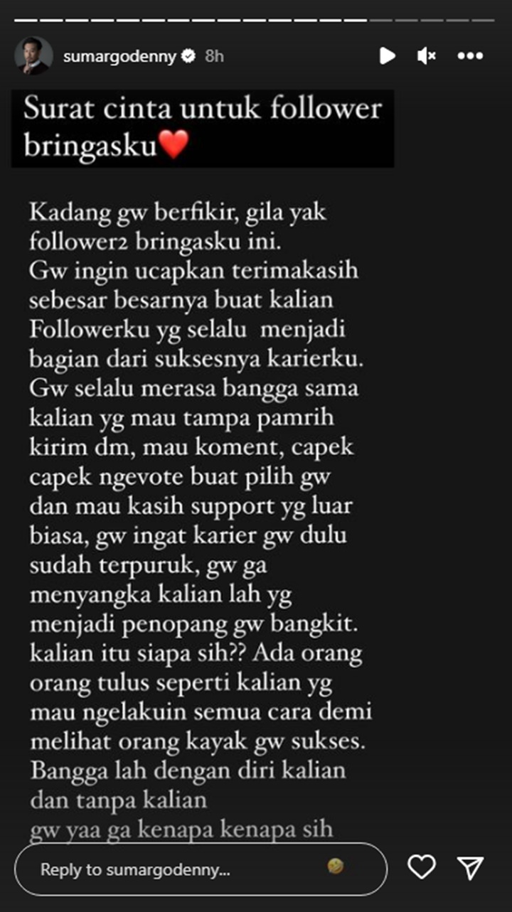 Jarang Terjadi, Denny Sumargo Tulis Sepucuk Surat Manis Untuk Fans