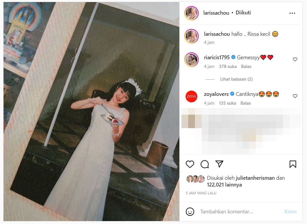 Larissa Chou Unggah Foto Masa Kecil, Ria Ricis Langsung Gemas