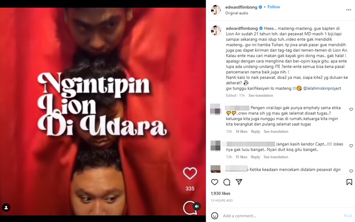 Marshel Widianto cs Dikecam Usai Parodikan Lion Air, Pihak Maskapai Geram