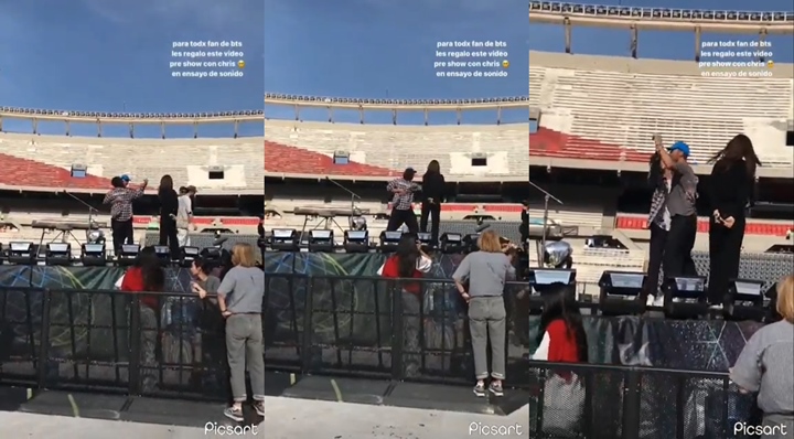 Dansa Bareng, Jin BTS dan Chris Martin Pamer Bromance Uwu Saat Gladi Konser Coldplay