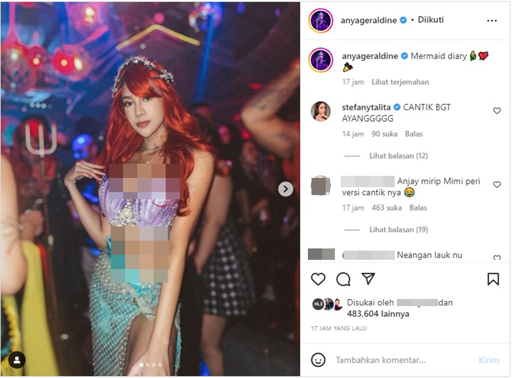 Senada Cinta Laura, Anya Geraldine Tampil Jadi Ariel di Pesta Halloween Tuai Respons Beda