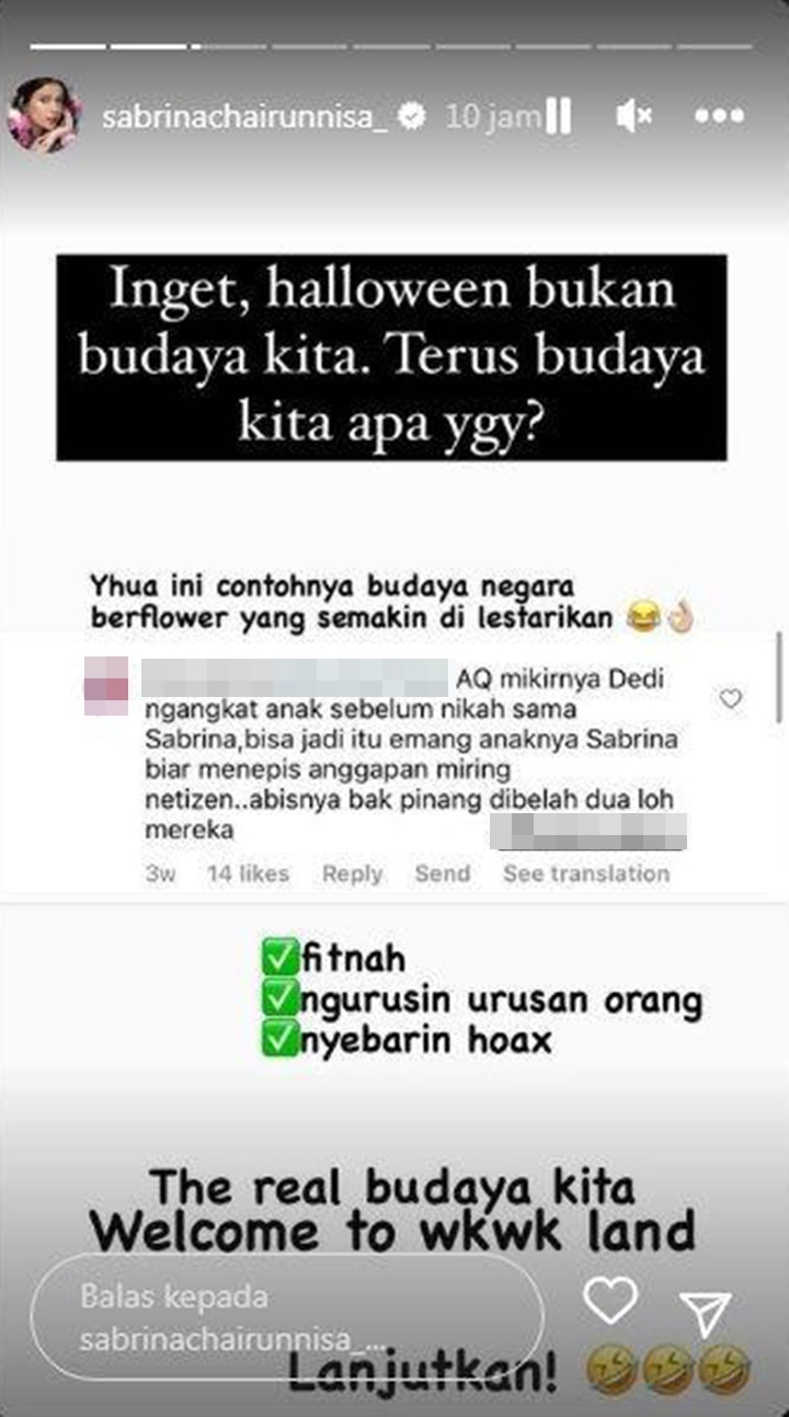 Sabrina Chairunnisa Tanggapi Teori Konspirasi Soal Nada Tarina Anak Kandungnya