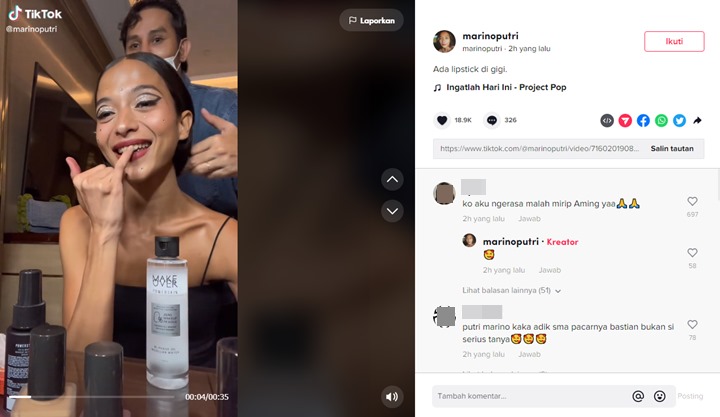 Putri Marino Beri Reaksi Tak Terduga Saat Disamakan dengan Aming