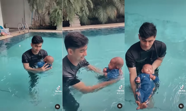 Telaten dan Cekatan Temani Baby Moana Renang