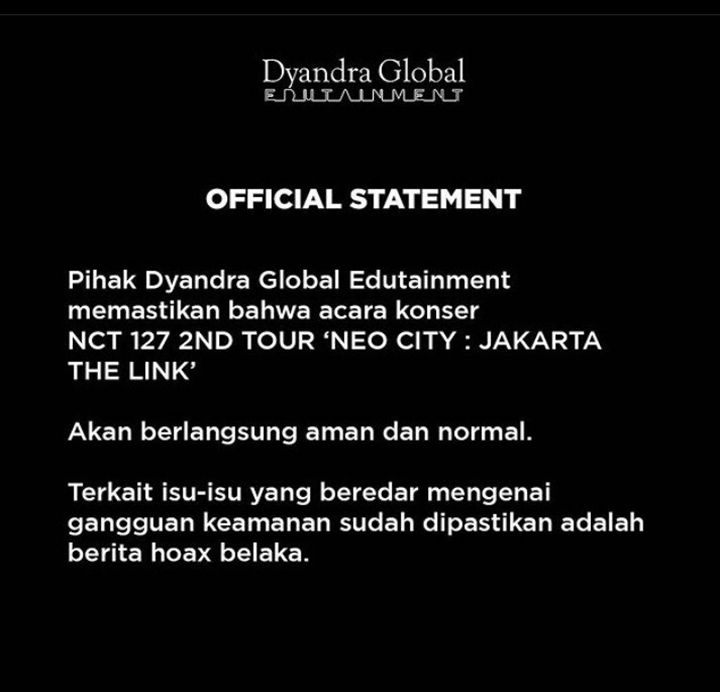 Konser NCT 127 di ICE BSD Tetap Lanjut Meski Dapat Ancaman Bom, SM Entertainment Beri Pernyataan
