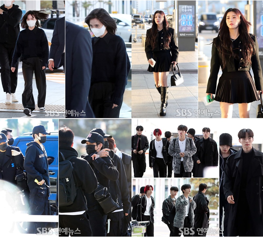 Masih Berkabung Nasional, Park Eun Bin-WEi Cs Kompak Pakai Busana Serba Hitam di Bandara