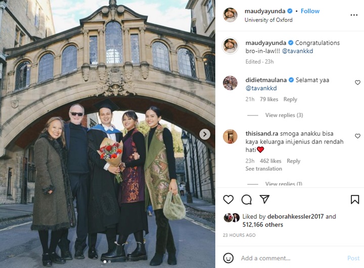 Maudy Ayunda Tampil Menawan di Wisuda Adik Ipar, Ternyata Satu Almamater
