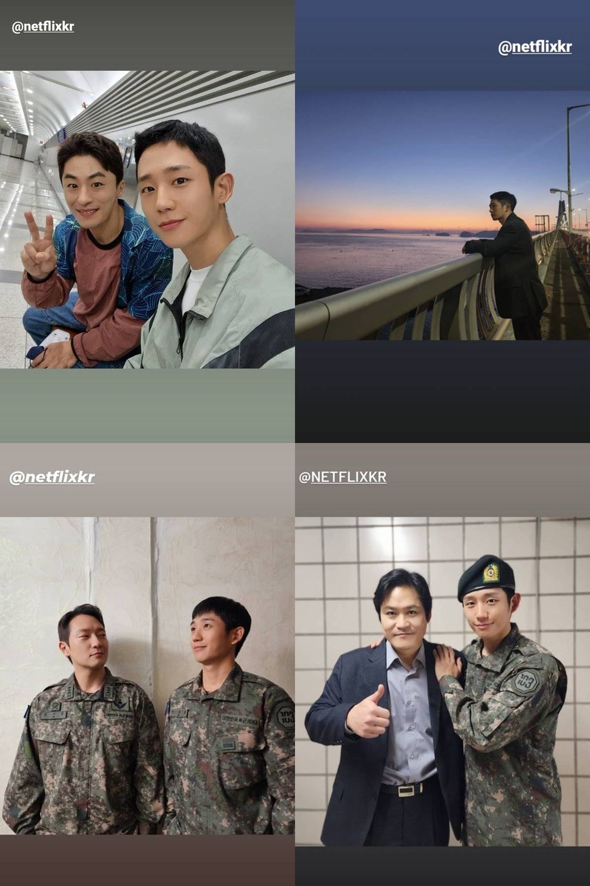Jung Hae In menunjukkan potret dengan para pemeran utama \