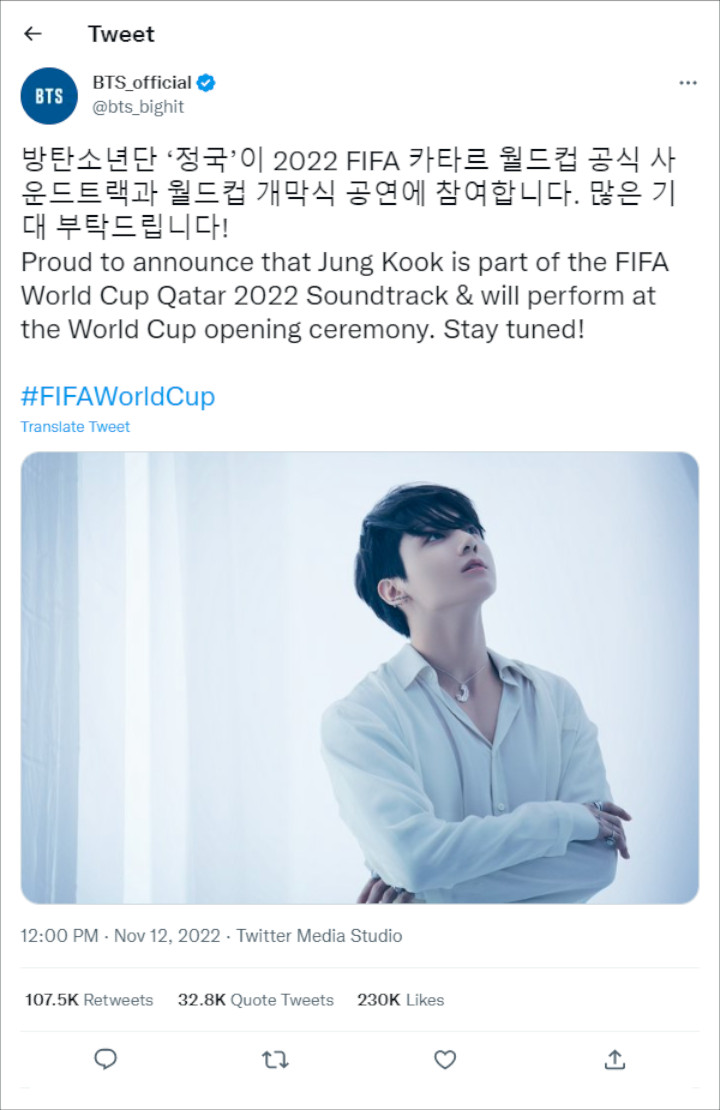 Jungkook BTS diumumkan menjadi pengisi OST Piala Dunia FIFA 2022 di Qatar