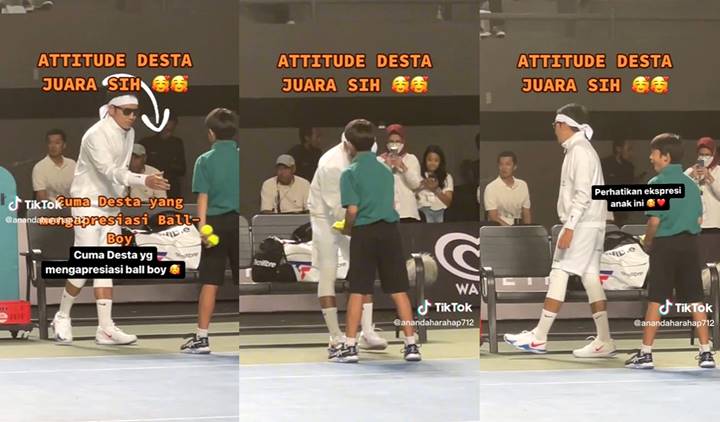 Attitude Desta Dipuji, Reaksi Ball Boy Usai Diajak Salaman Disorot