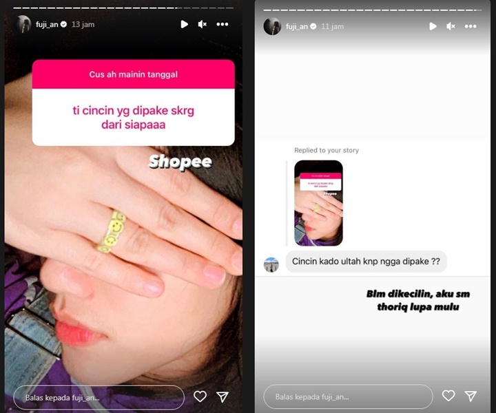 Fuji An Ungkap Alasan Belum Pakai Cincin Kado Thariq Halilintar Fuji An Ungkap Alasan Belum Pakai Cincin Kado Thariq Halilintar