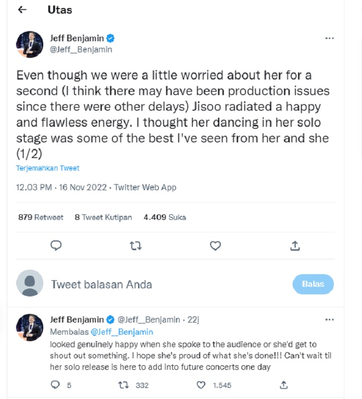 Profesional Saat Cedera, Penampilan Jisoo di Konser BLACKPINK Dipuji Reporter Billboard