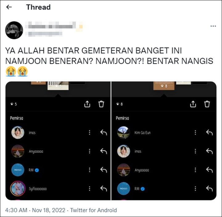 RM BTS Ketahuan Lihat Postingan Fans Indonesia