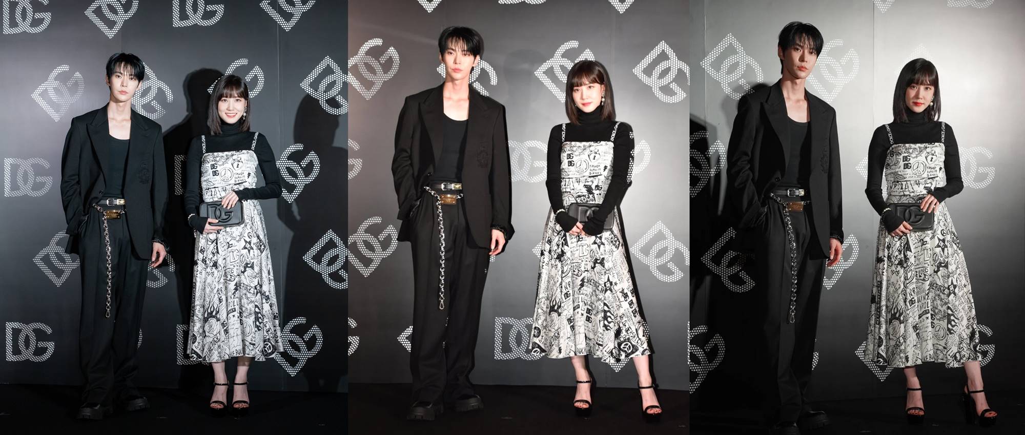 Momen Doyoung NCT dan Park Eun Bin berdiri bersebelahan untuk acara brand Dolce & Gabanna