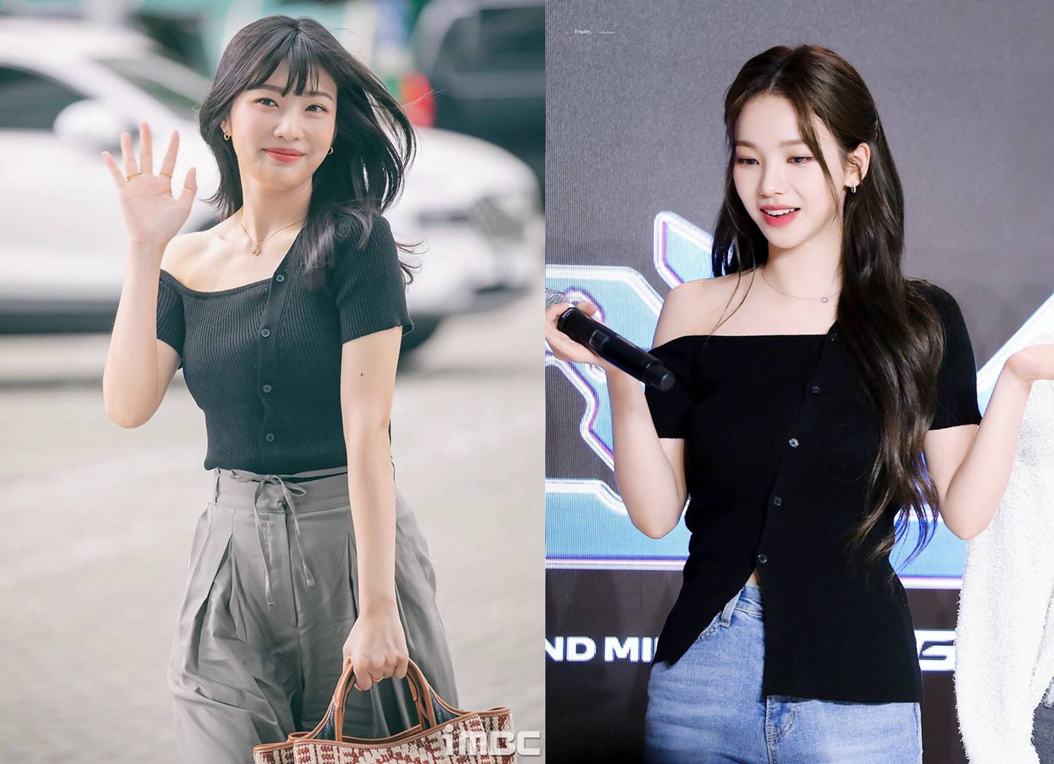 Karina aespa dan Joy Red Velvet mengenakan outfit sama persis