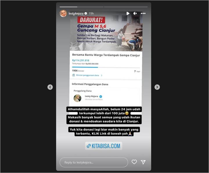 Lesti Kejora Galang Dana untuk Korban Gempa Cianjur, Terharu Lihat Uang yang Terkumpul