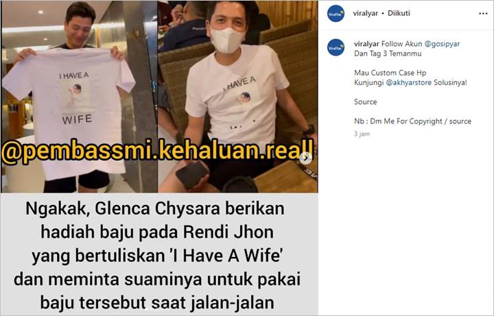  Glenca Chysara Hadiahkan Kaus dengan Tulisan Menggemaskan Saat Honeymoon, Rendi John Ngakak