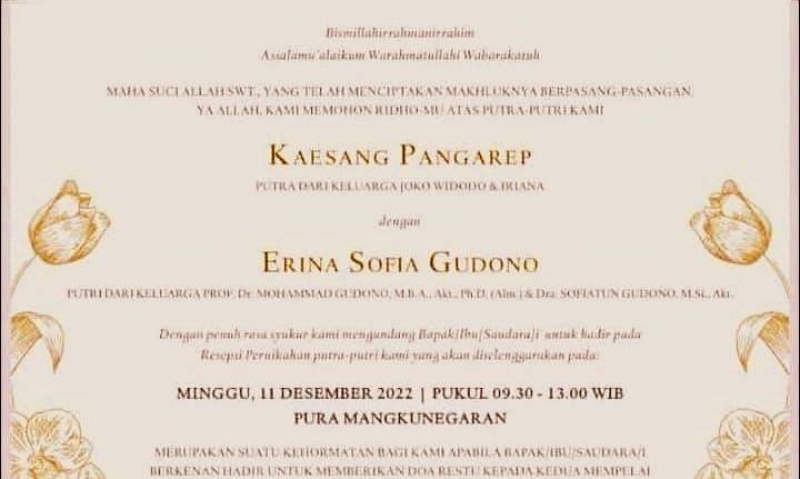 Undangan Resepsi Pernikahan Kaesang Tersebar, Gelar Orangtua Erina Gudono Bikin Salfok