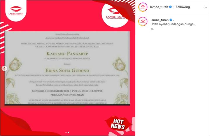 Undangan Resepsi Pernikahan Kaesang Tersebar, Gelar Orangtua Erina Gudono Bikin Salfok