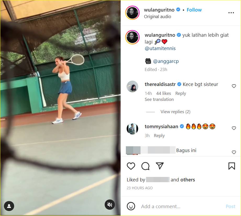 Dian Sastro memberikan komentar di unggahan Wulan Guritno kala latihan tenis