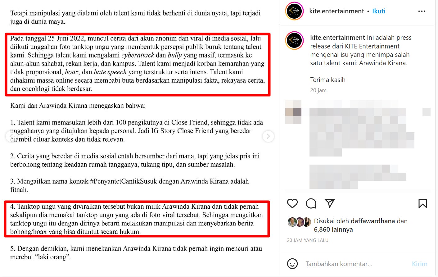 Agensi Arawinda Kirana Sebut Tanktop Ungu Bukan Milik Sang Artis