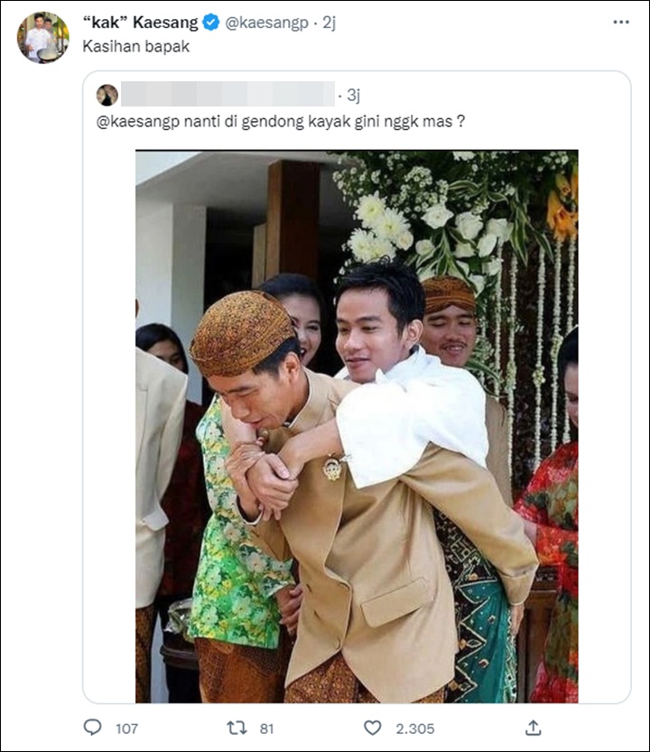 Kaesang Pangarep Kasihan Jika Jokowi Harus Gendong Dirinya di Acara Siraman