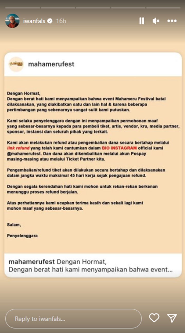Iwan Fals Batal Tampil di Mahameru Festival, Penyelenggara Acara Dicaci Maki