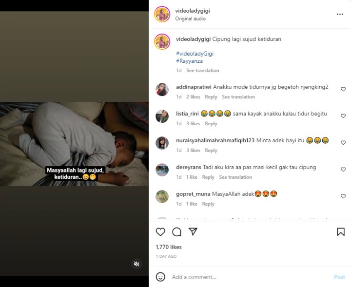 Pose Sujud, Rayyanza Cipung Putra Raffi Ahmad Malah Ketiduran
