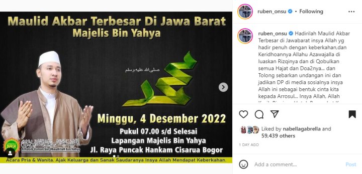 Postingan Ruben Onsu Soal Ajakan Kajian Bikin Heboh!