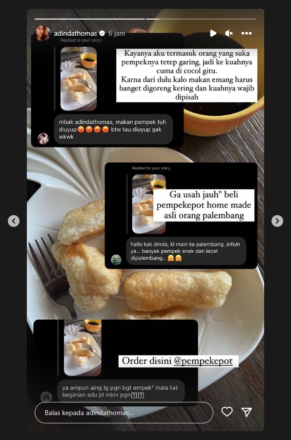 Adinda Thomas Kena Protes Gara-gara Gaya Makan Pempek