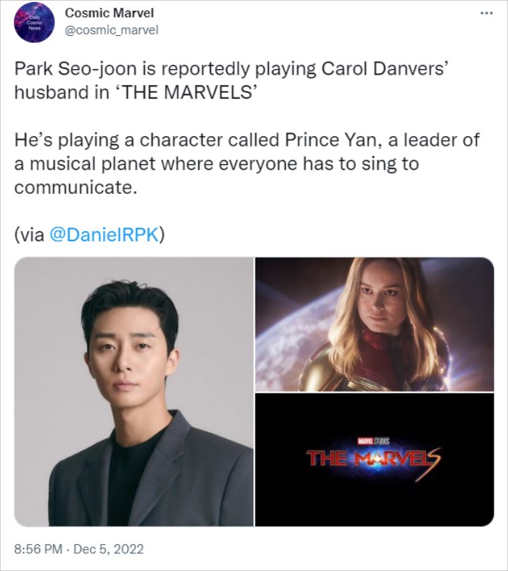 Bukan Peran Biseksual, Park Seo Joon Diduga Jadi Suami Brie Larsons di \'The Marvels\'