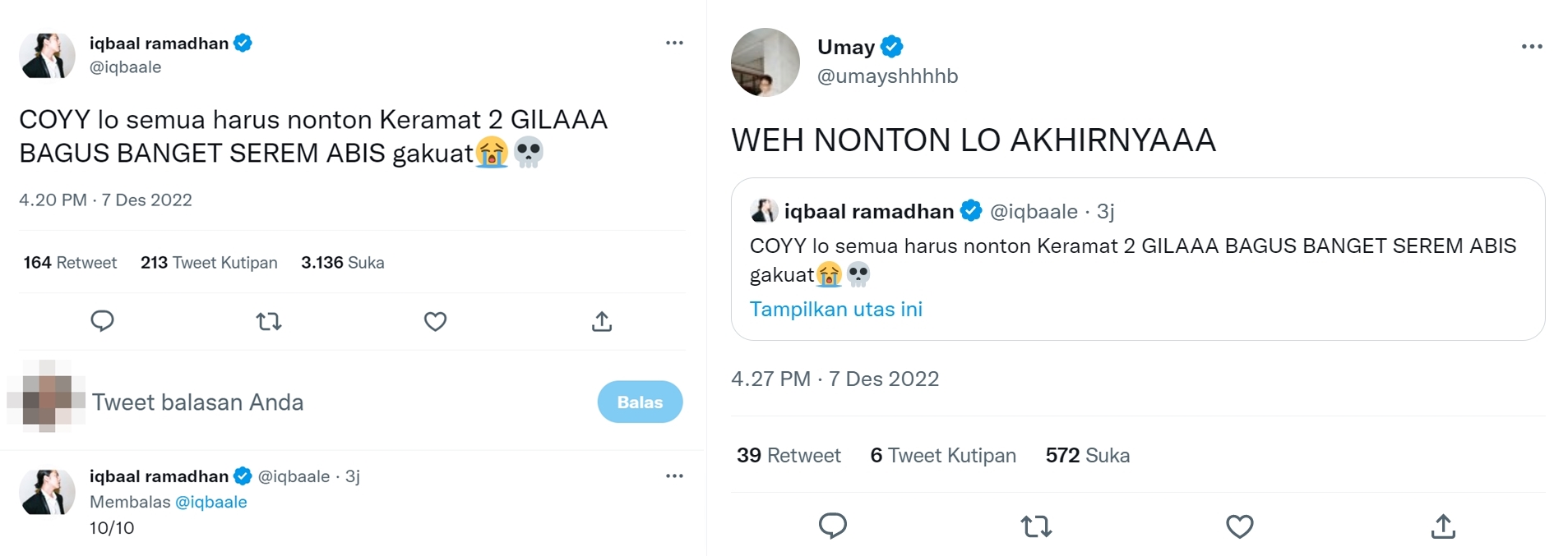 Iqbaal Ramadhan Malah Kena Amuk Umay Shahab usai Puji Film \'Keramat 2\'