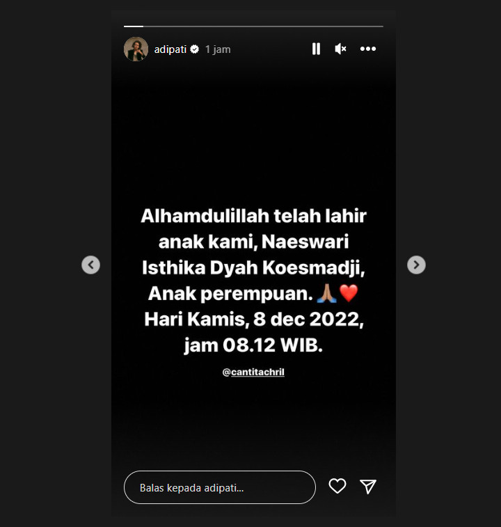 Adipati Dolken Dikaruniai Anak Pertama, Nama Cantik Sang Bayi Terungkap