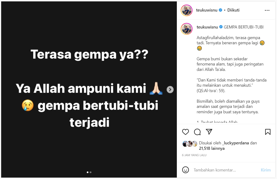 Gempa Lagi, Teuku Wisnu: Bukan Sekadar Fenomena Alam Tapi Peringatan!