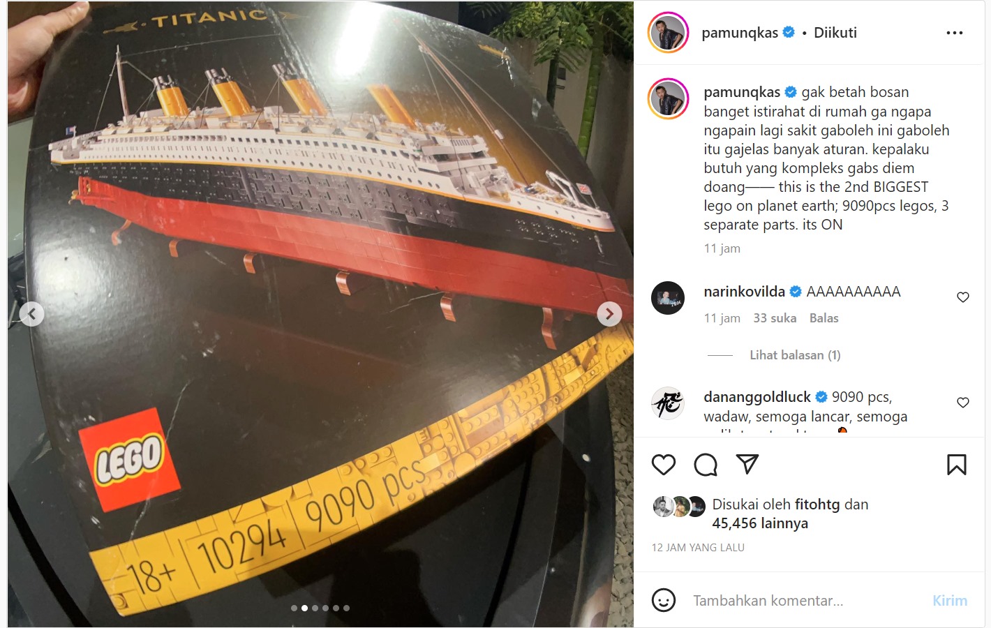 Tengah Sakit, Pamungkas Justru Pilih Sibuk Bangun Lego Kapal Titanic Versi Terbesar Kedua di Dunia