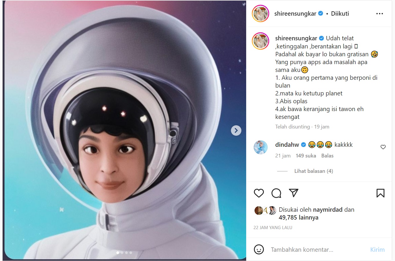 Dinda Hauw Ngakak Lihat Hasil AI Avatar Shireen Sungkar Berantakan