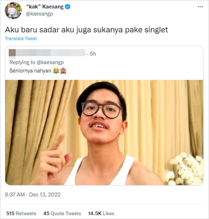 Kaesang Malah Diingatkan Hobi Masa Lalu Usai Singgung Keviralan Nahyan Gara-gara Pakai Singlet