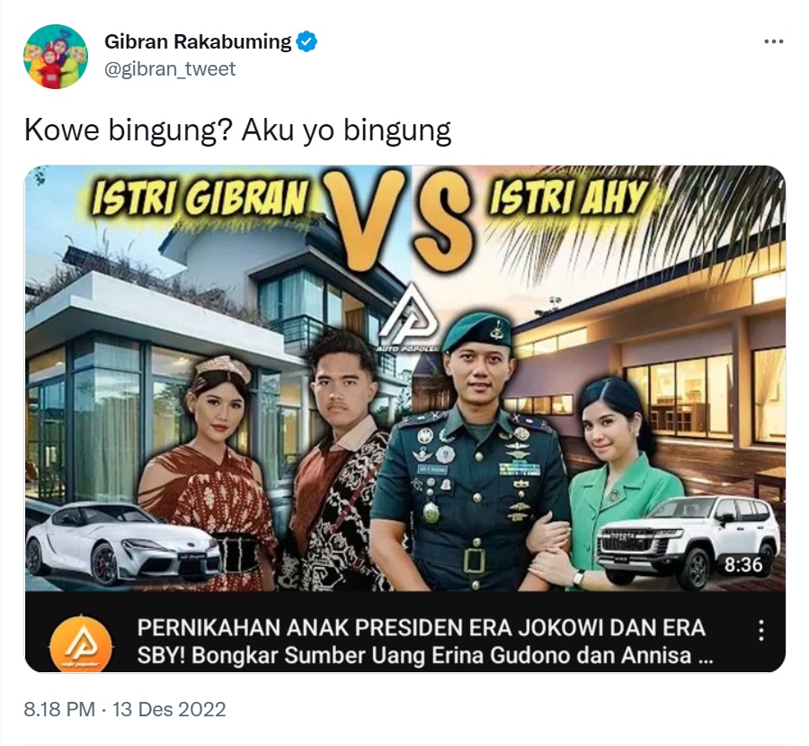 Dikira Kaesang Pangarep, Gibran Rakabuming Bingung Disebut Suami Erina Gudono
